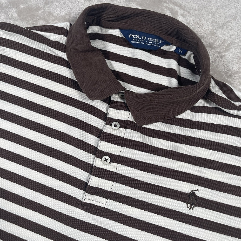 Ralph Lauren Polo Golf Brown Striped Short Sleeve Pima‎ Cotton Mens XL